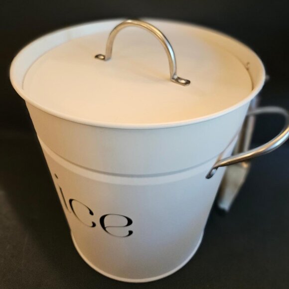 White metal double handle ice bucket w metal ice scoop, 3QT - Picture 4 of 7